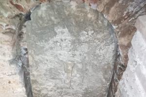 Early Christian Cross from Roman times in the Catacombs under St Sofia Basilica